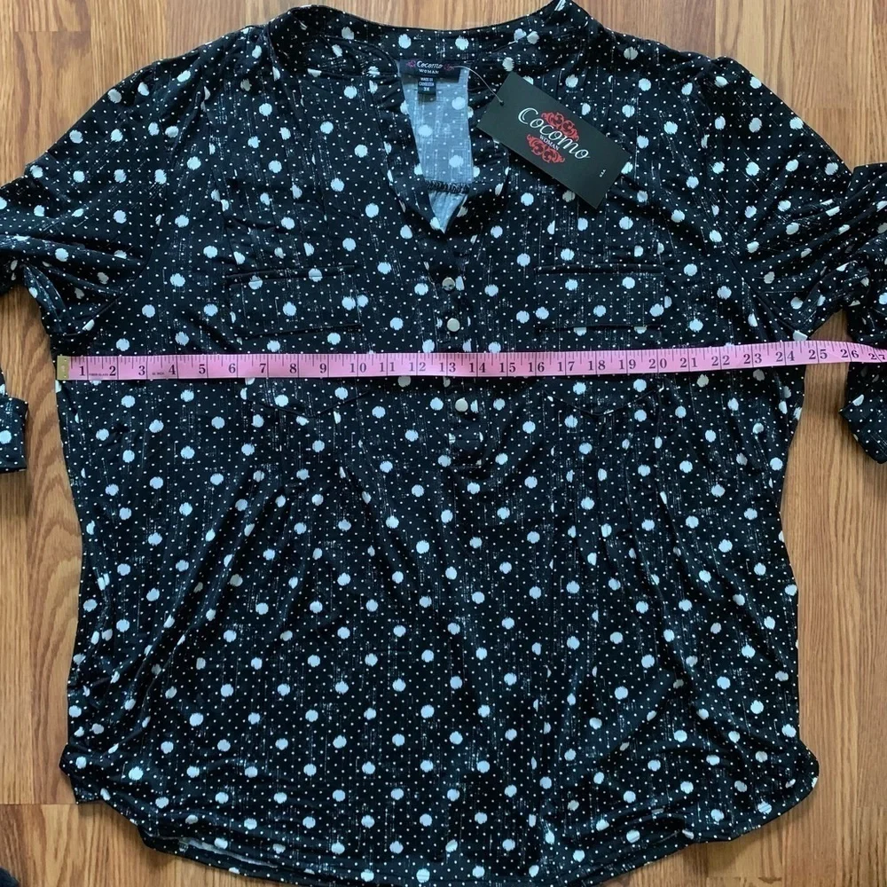 COCOMO 3X Black White 3/4 sleeve Plus Size women's Pintuck Blouse shirt